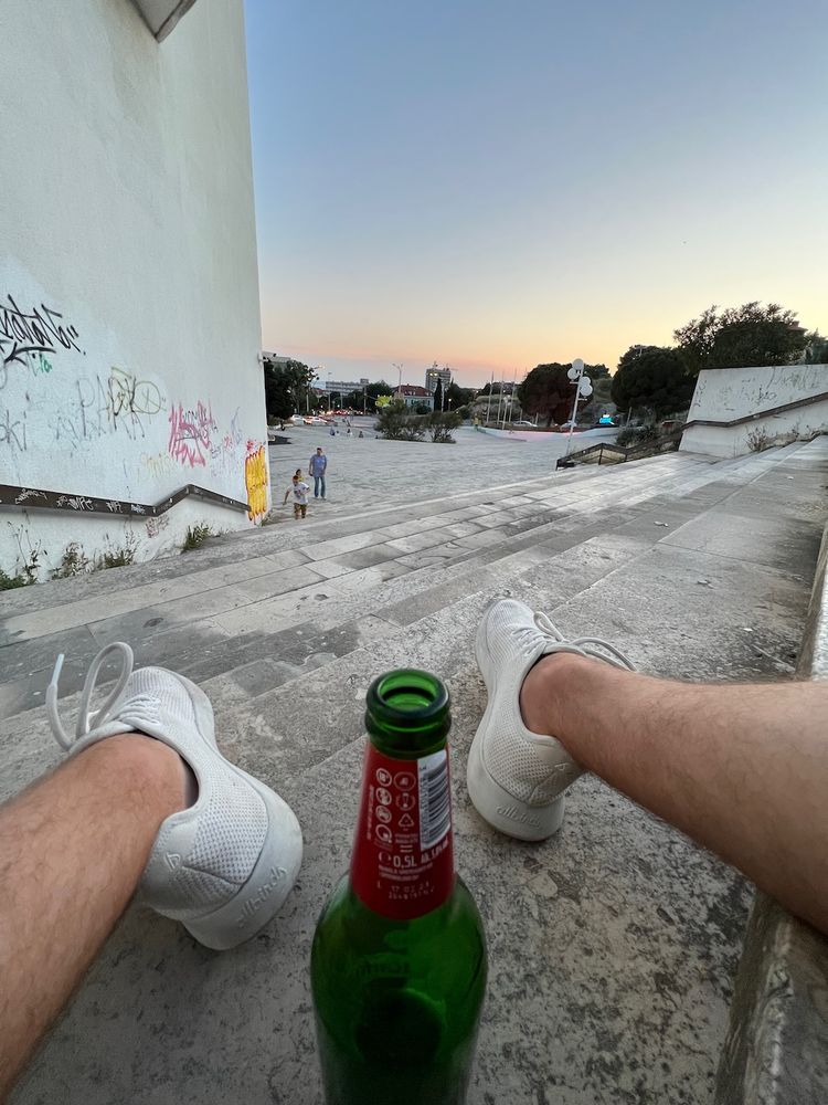 beer, feet, sunset