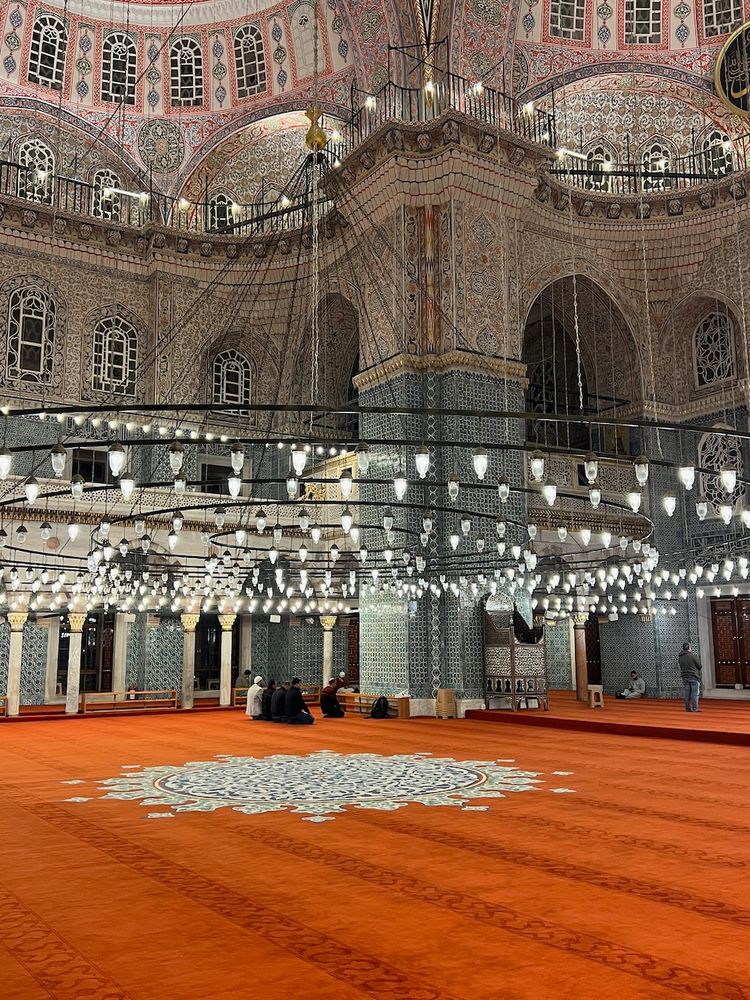 lights hanging inside mosque