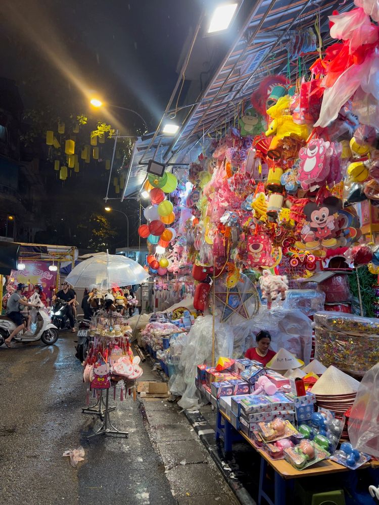 brightly colored vending stall