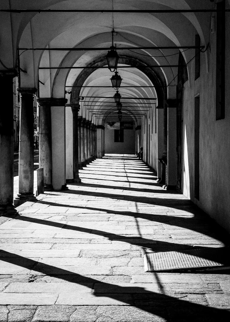 portico shadows in black and white