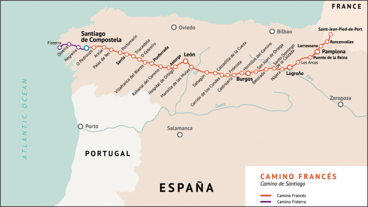 map of the Camino Frances route