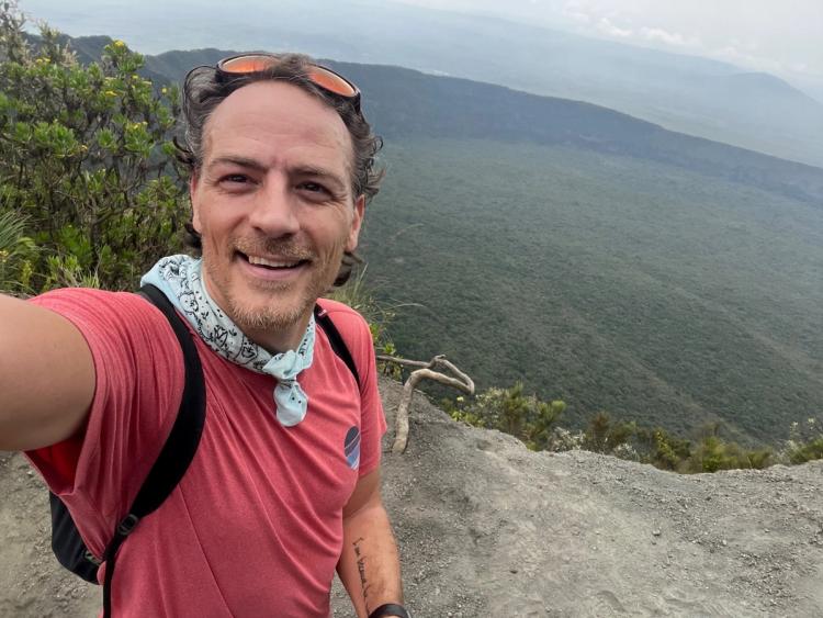 selfie at top of volcano crater