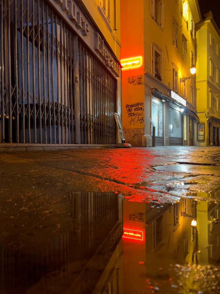 neon sign in reflection