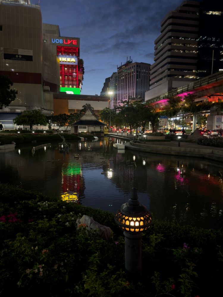 building reflecting in pond
