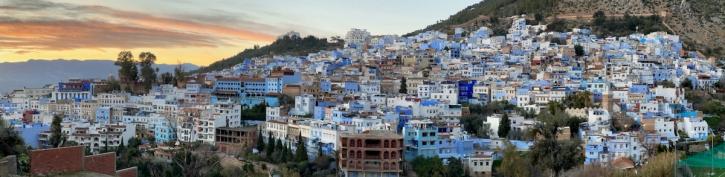 panoramic of chefchaouen at sunset