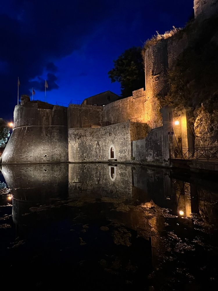 fortress walls at night