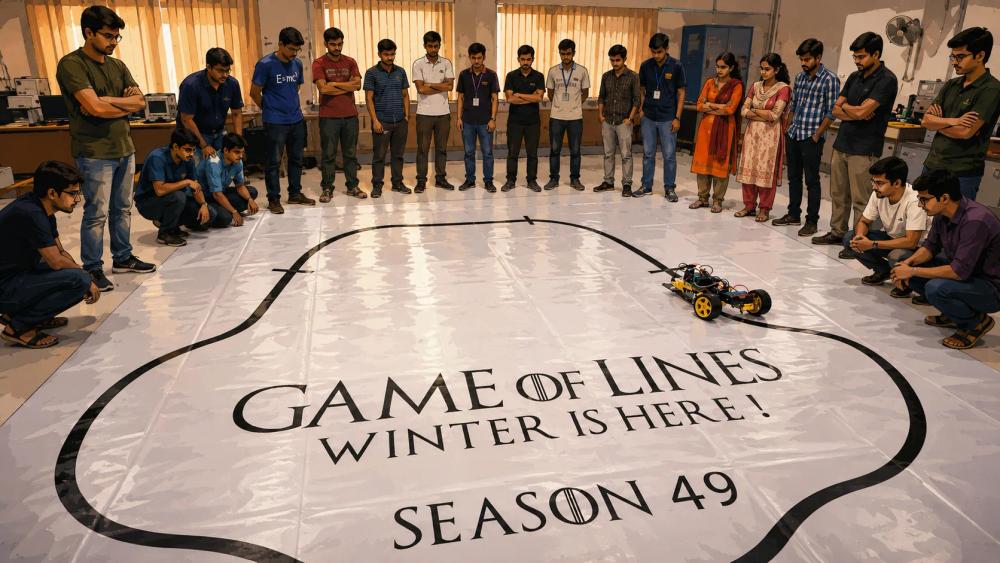 Line-follower robot on the "Game of Lines Season 49" competition mat, 2019.