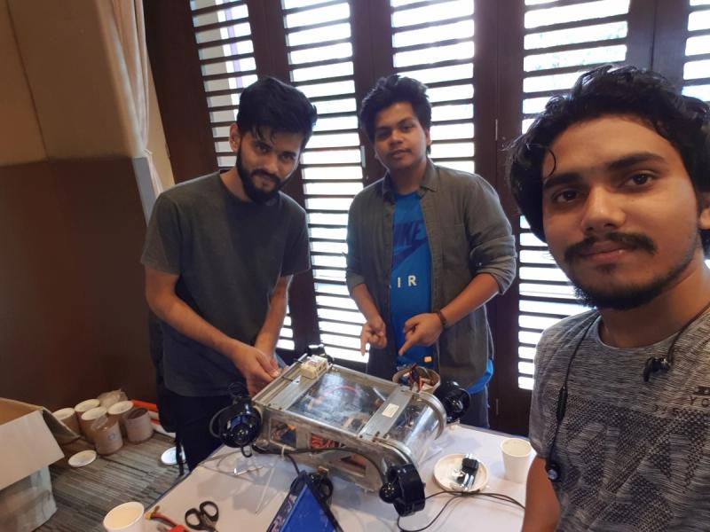 Arko, Sakib, and Adnan assembling Duburi 2 ahead of testing at SAUVC 2019.