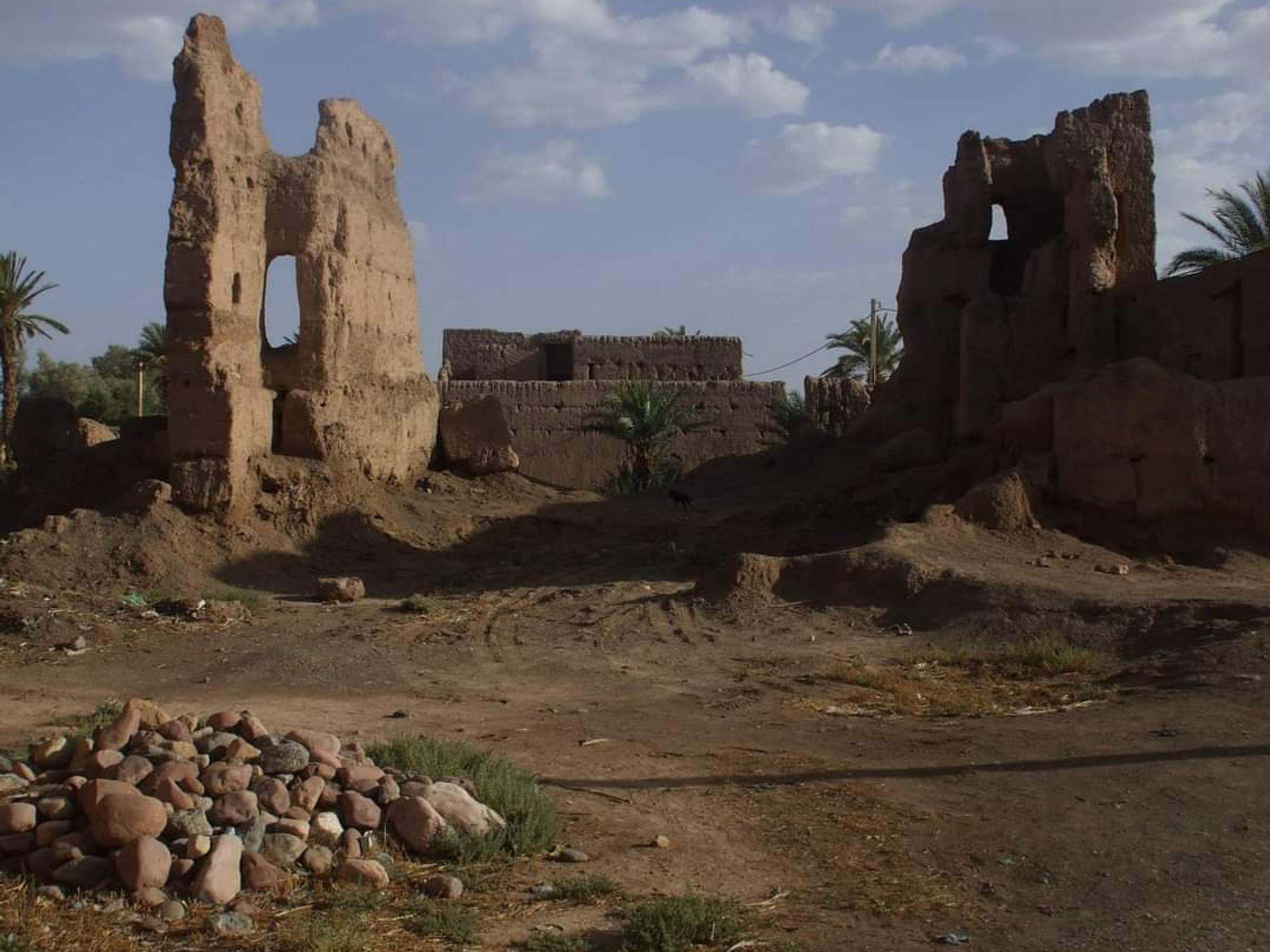 Ruines en pisé dans la palmeraie de Skoura