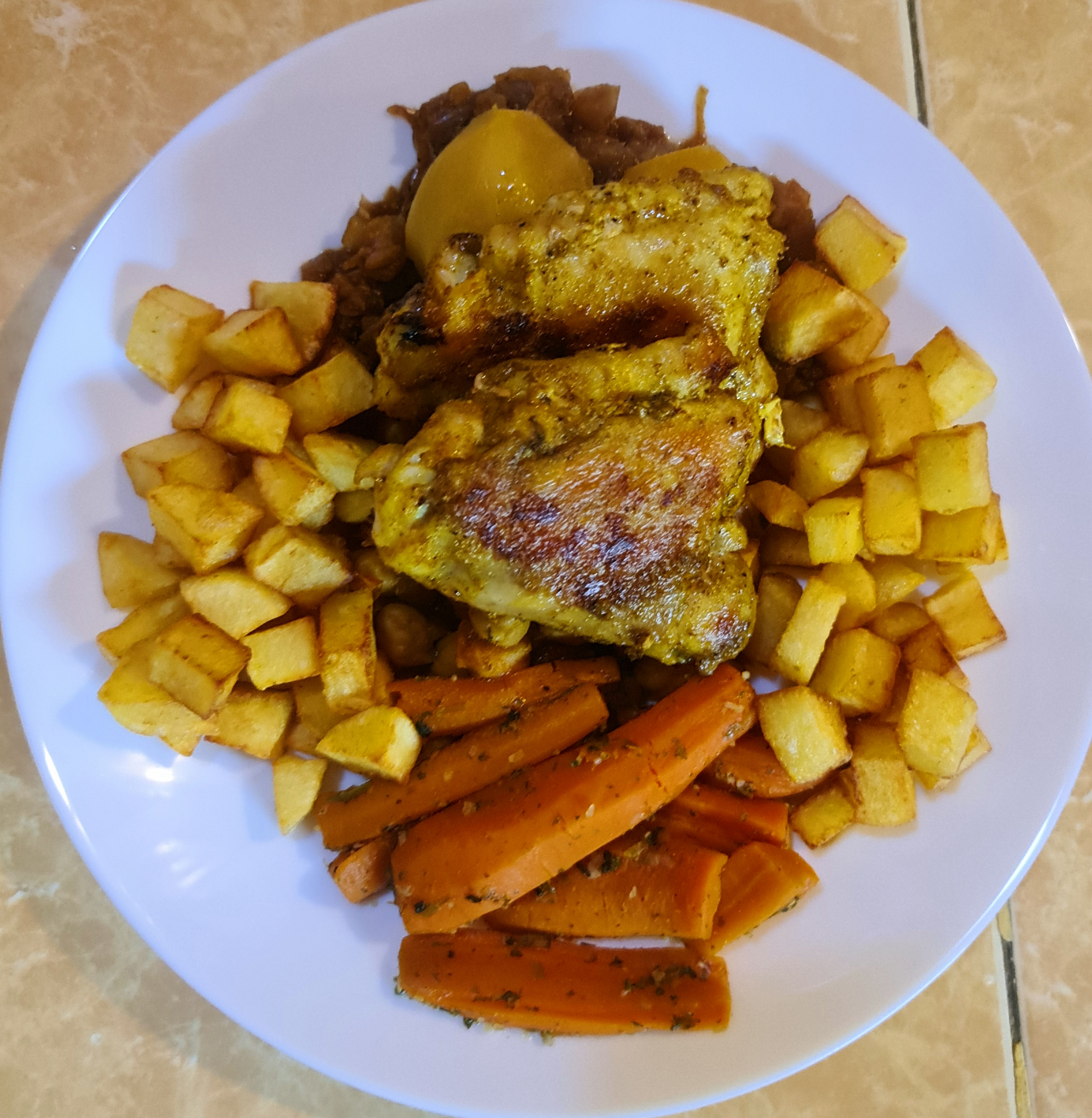 Poulet mariné grillé et légumes de saison