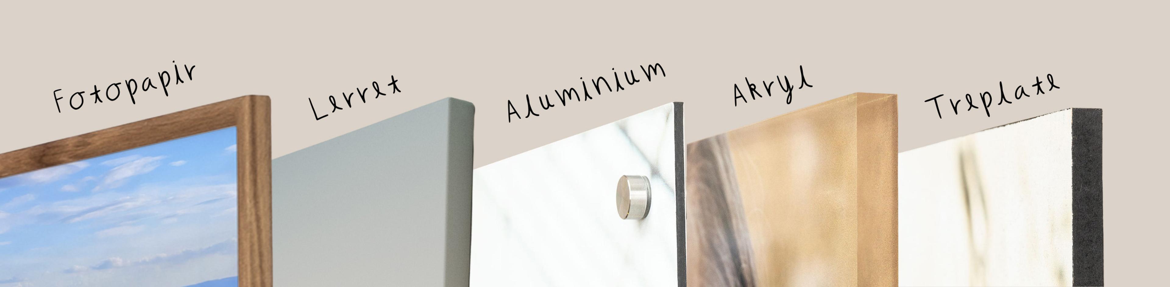 Bilder på veggen i ulike materialer produsert hos Elite Foto i Norge