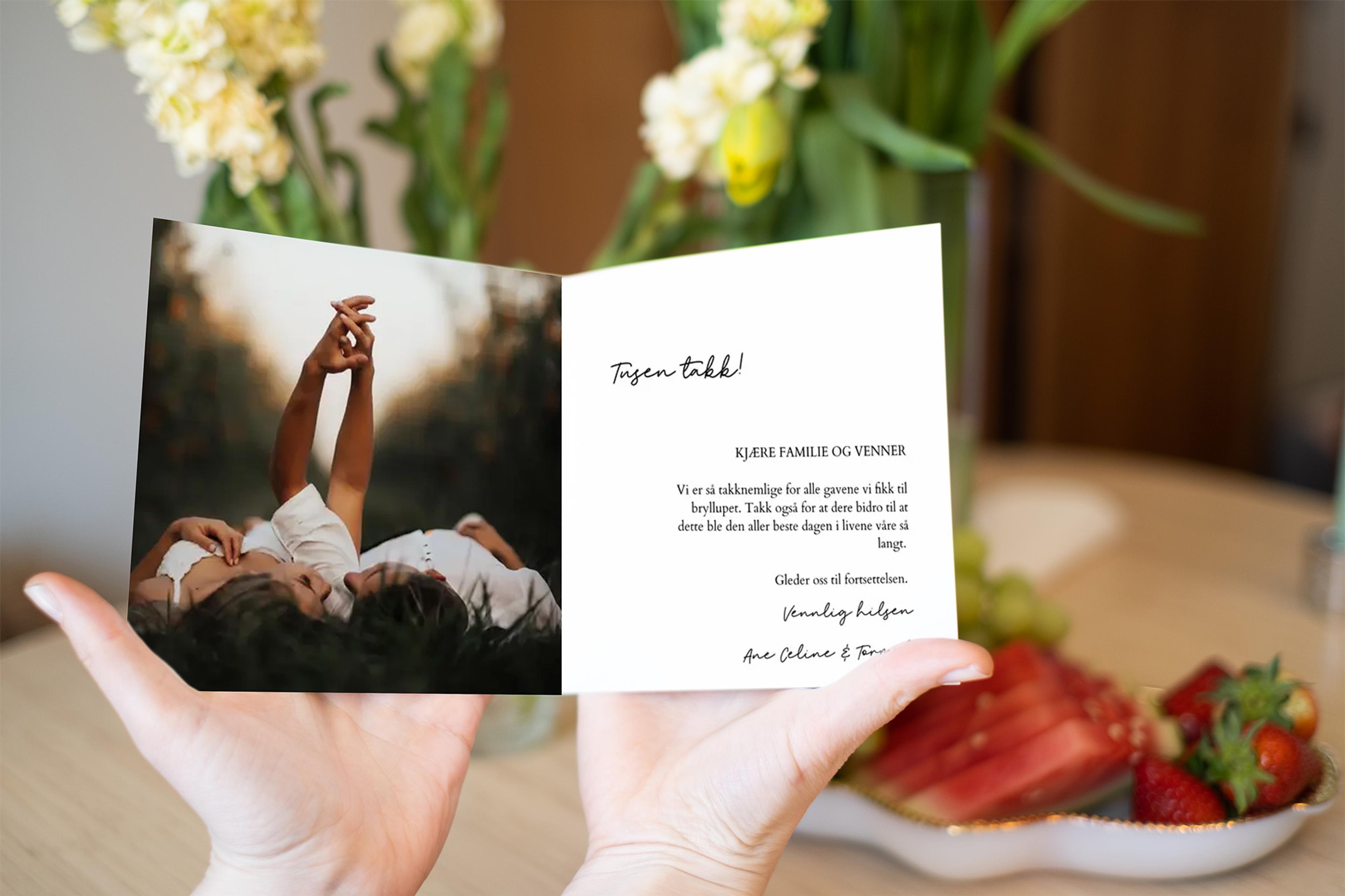 Si takk med personlig takkekort hos Elite Foto