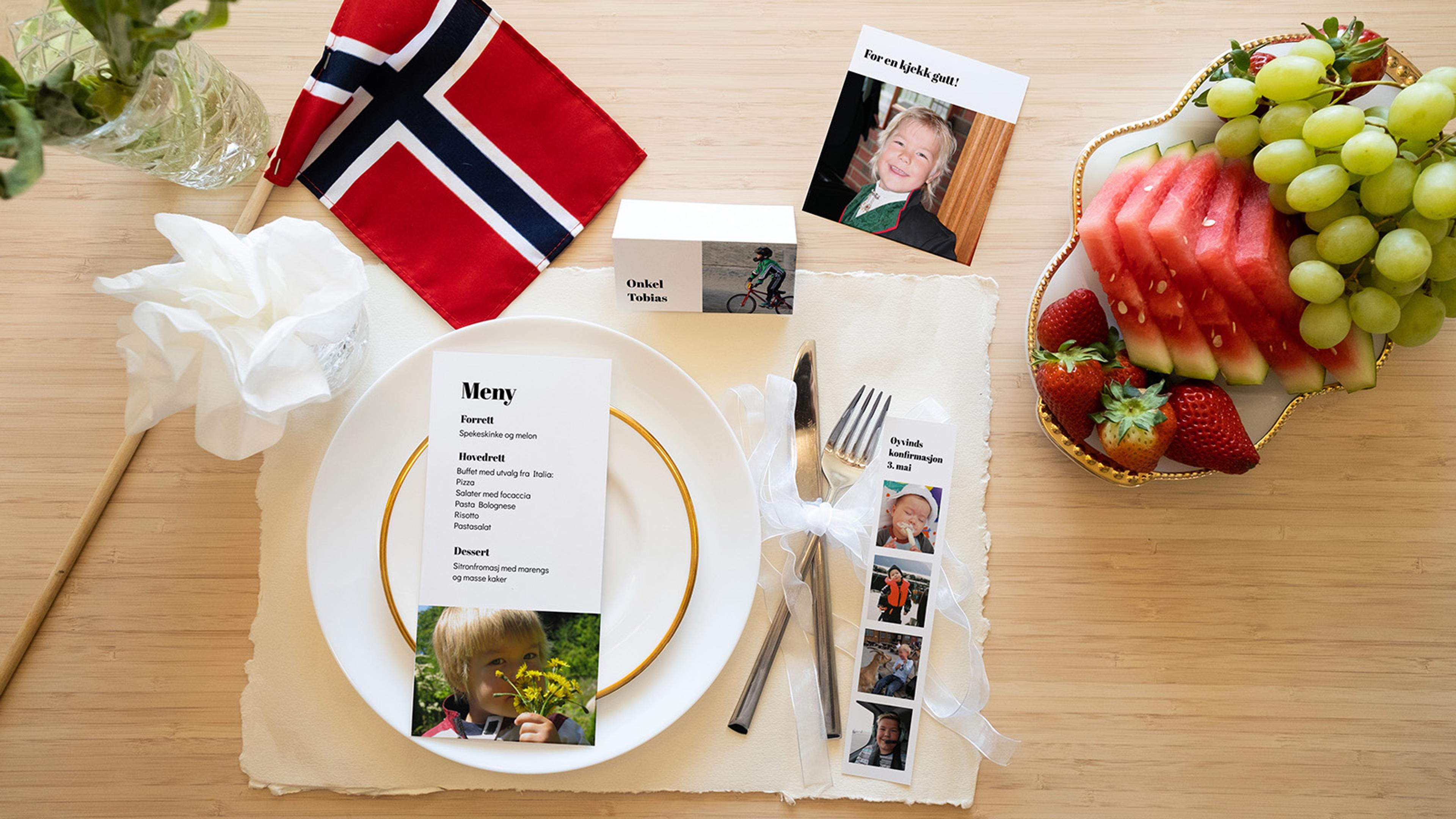pyntet bord til konfirmasjon for gutt