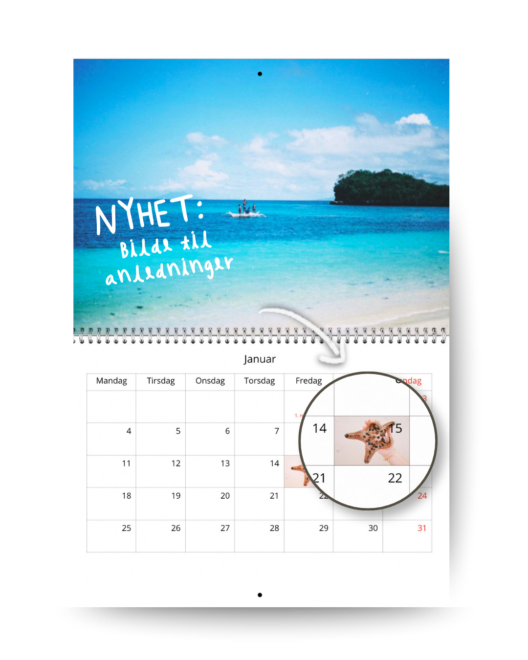 Nyhet på fotokalender, legg inn bilde til anledningene