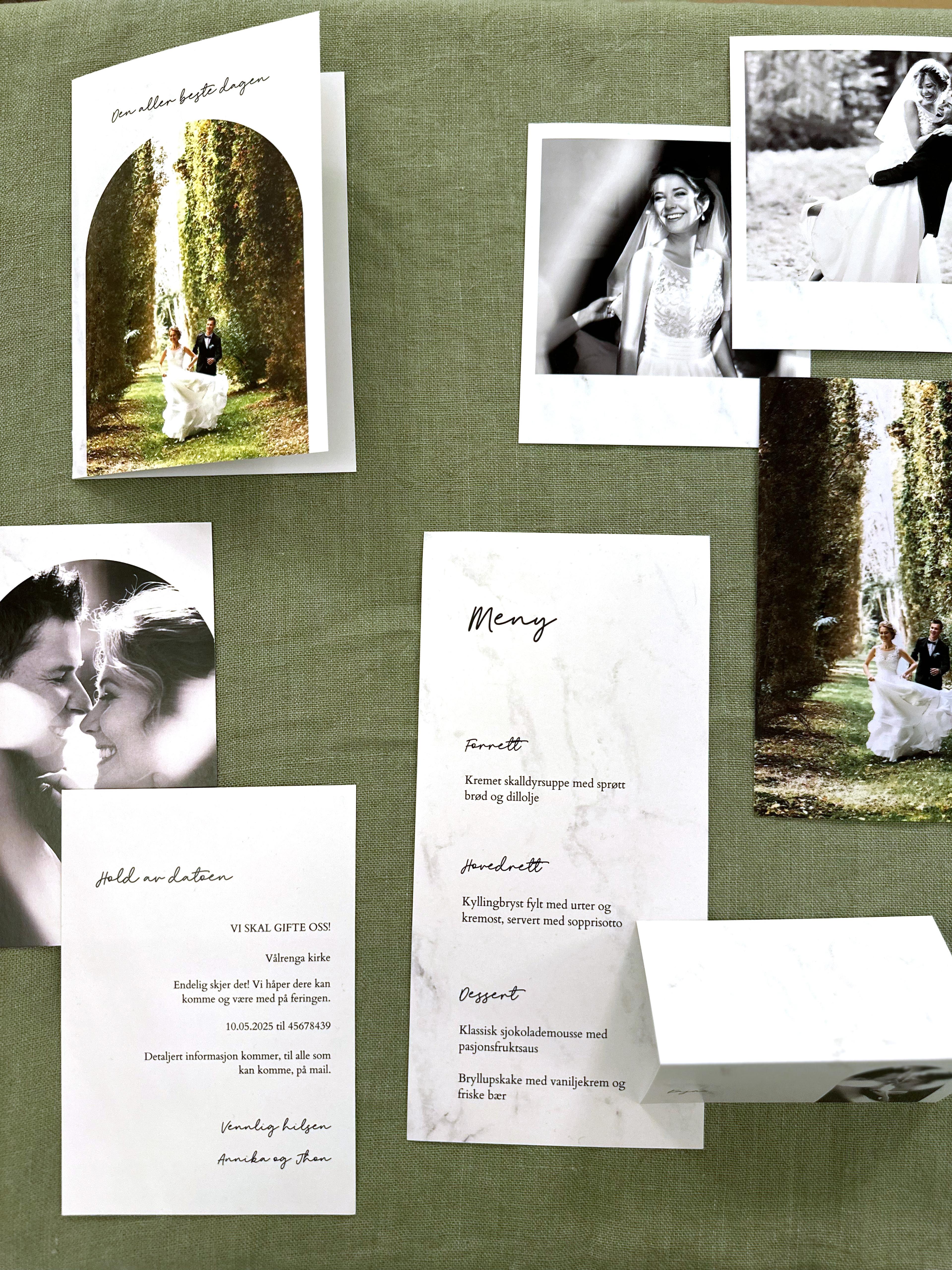 Invitasjon og andre kort til bryllup - kort produsert hos Elite Foto i Norge!