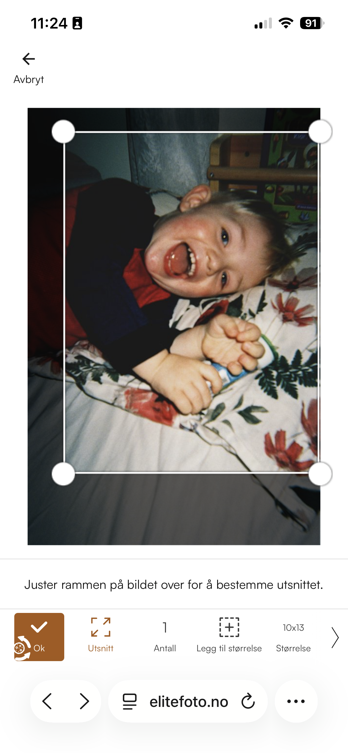 Viser et bilde i editoren hos Elite Foto der utsnittet justeres på en enkel måte på mobil