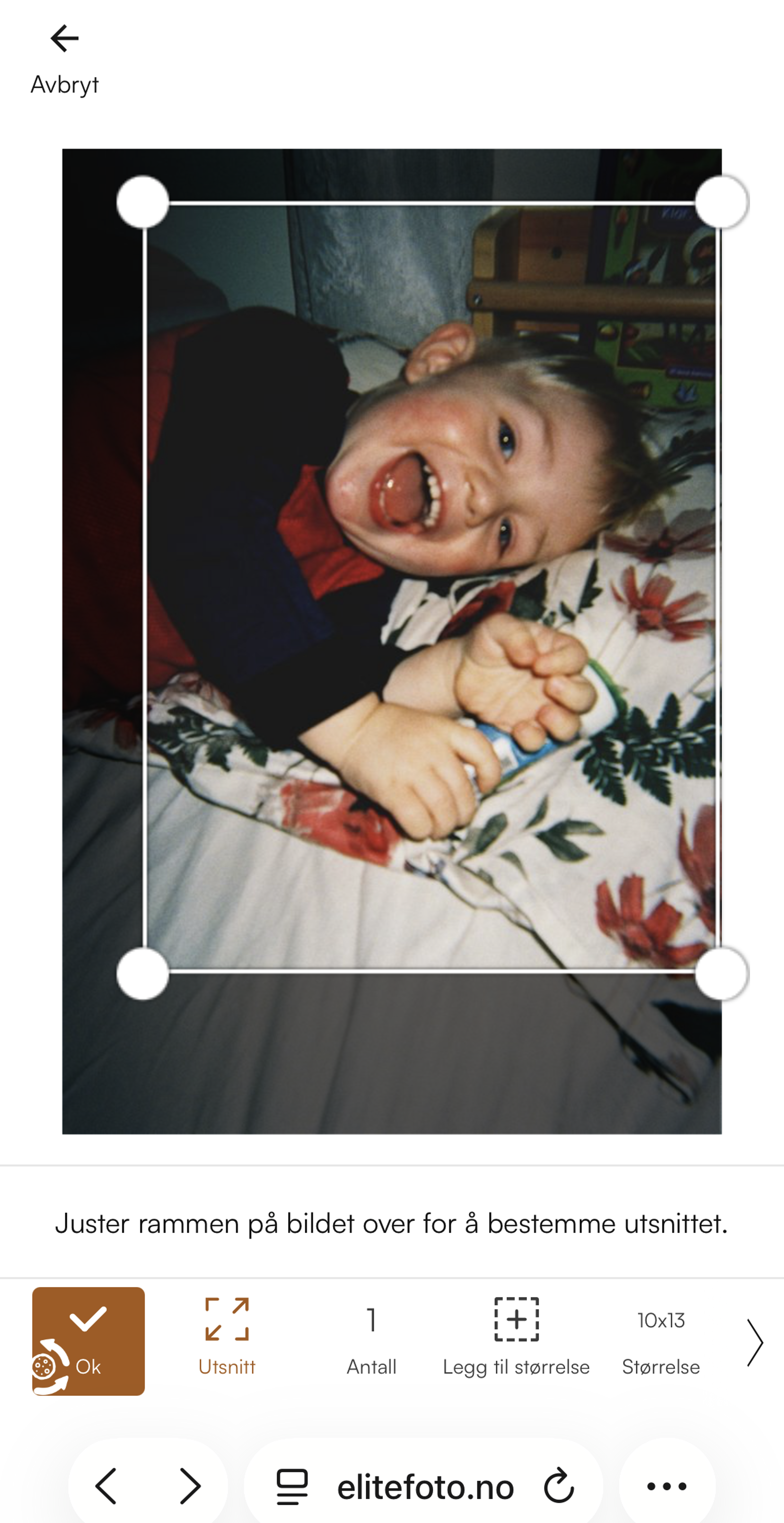 Viser et bilde i editoren hos Elite Foto der utsnittet justeres på en enkel måte på mobil