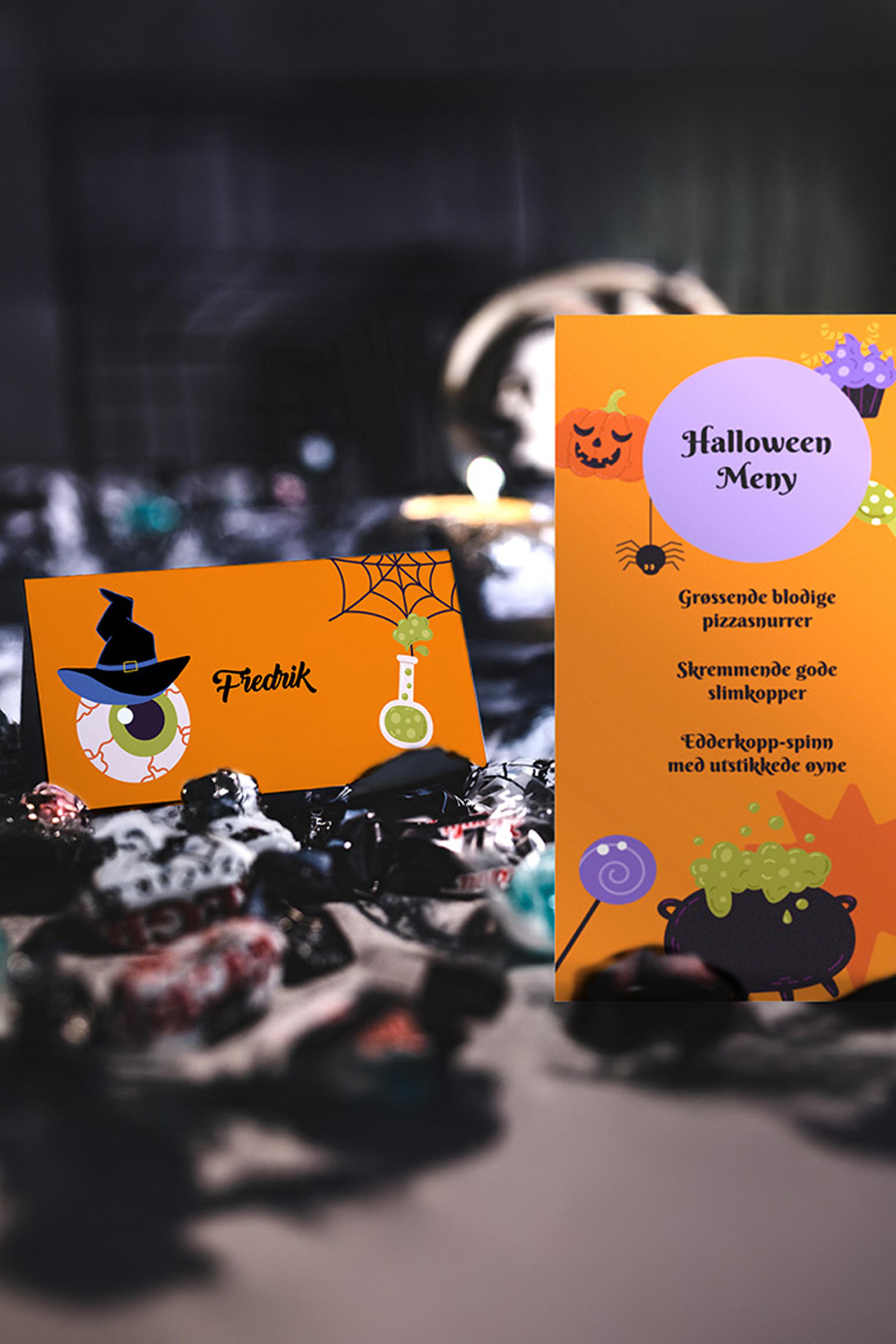 Bordkort og meny med ditt halloween design