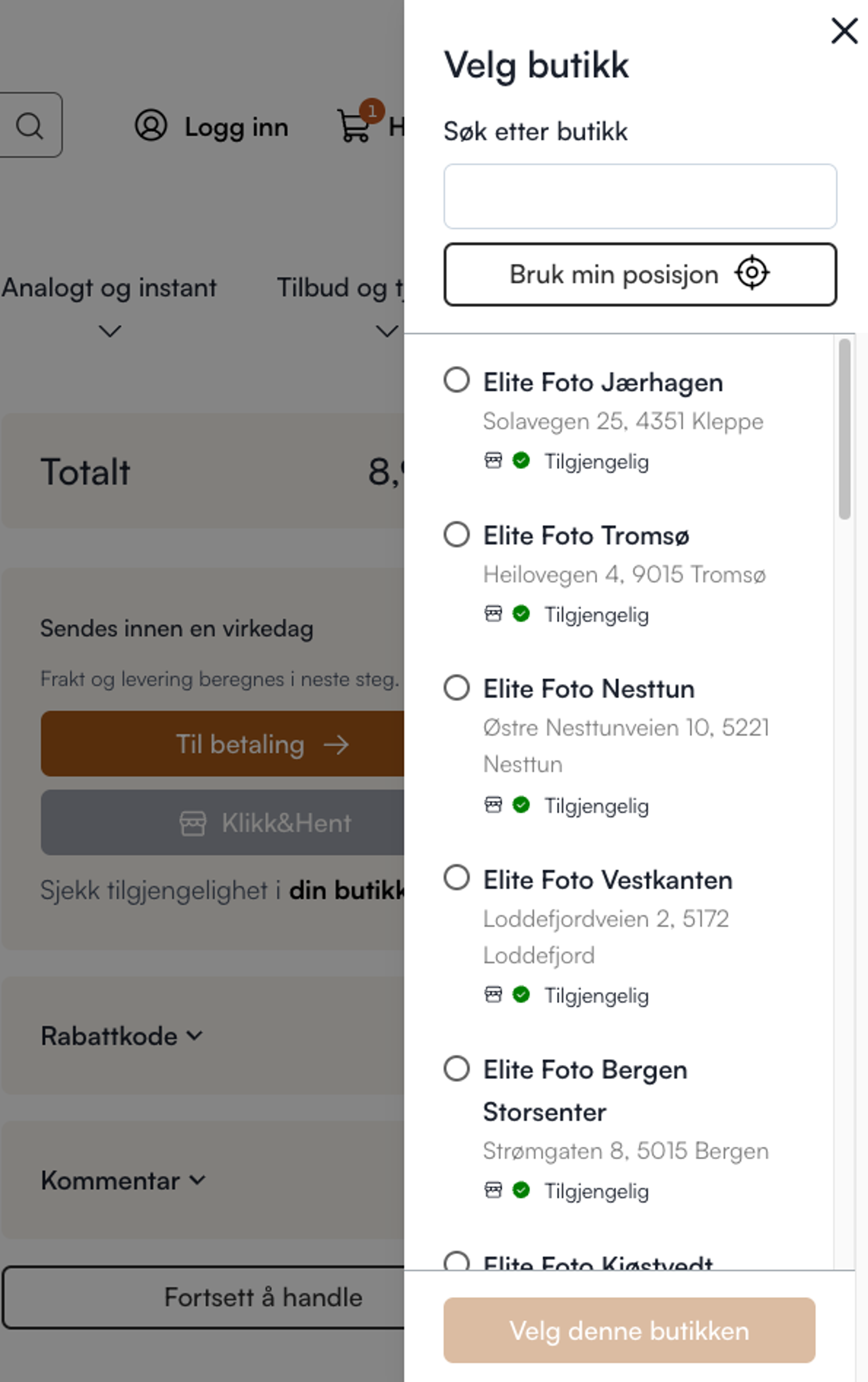 finn butikk og klikk velg denne butikken