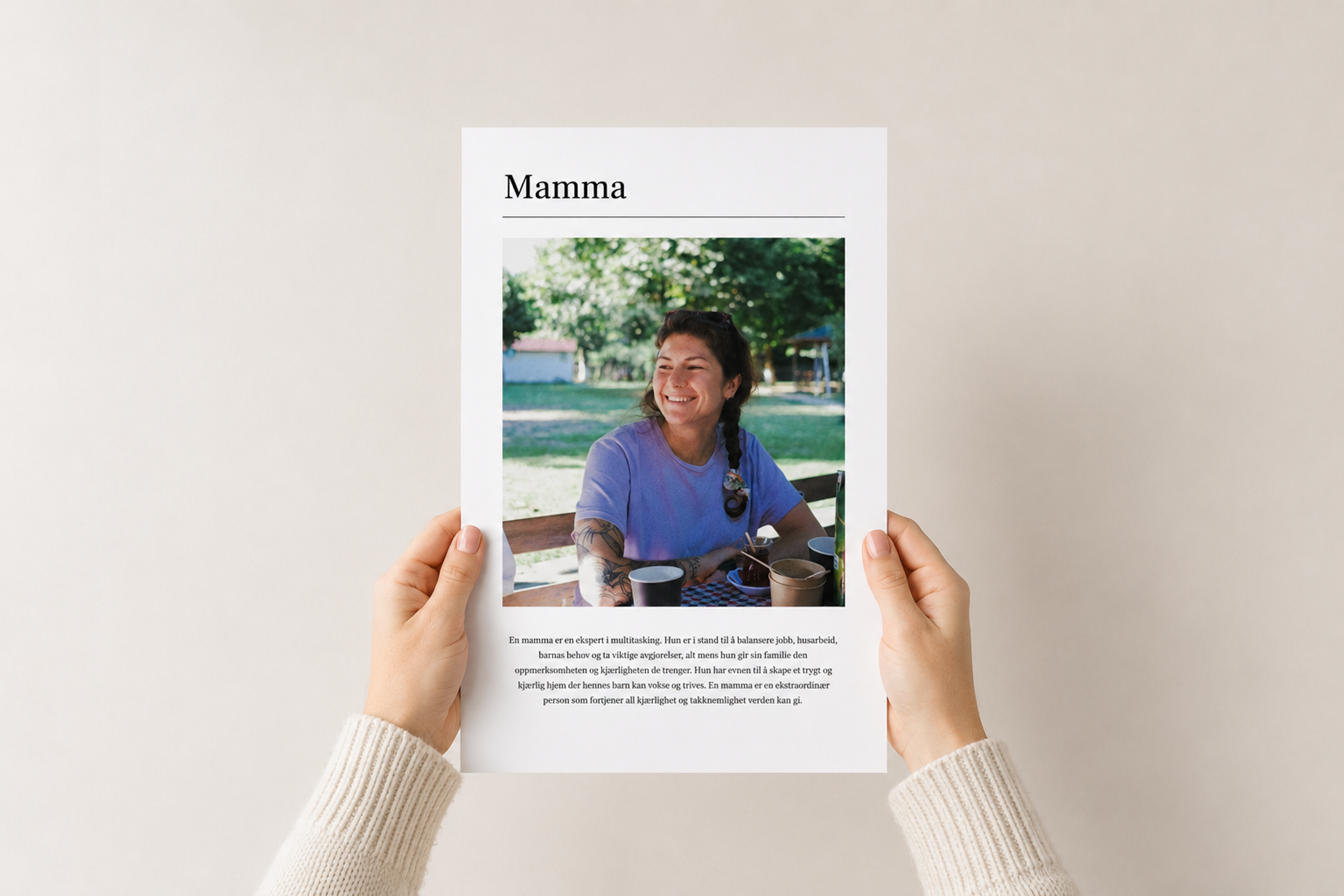 Plakat med bilder og tekst til familien