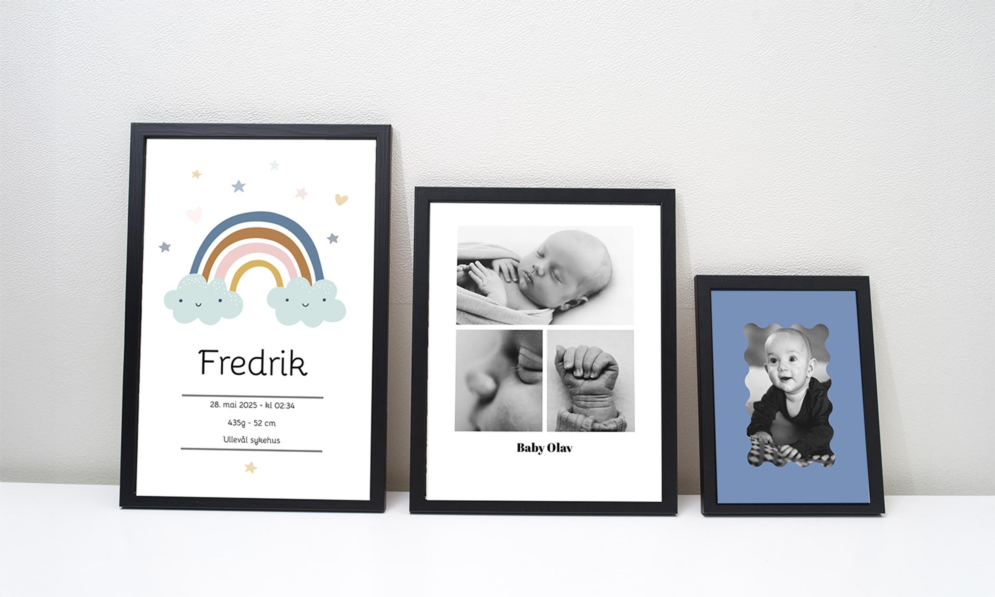 Tre rammer med babyplakater