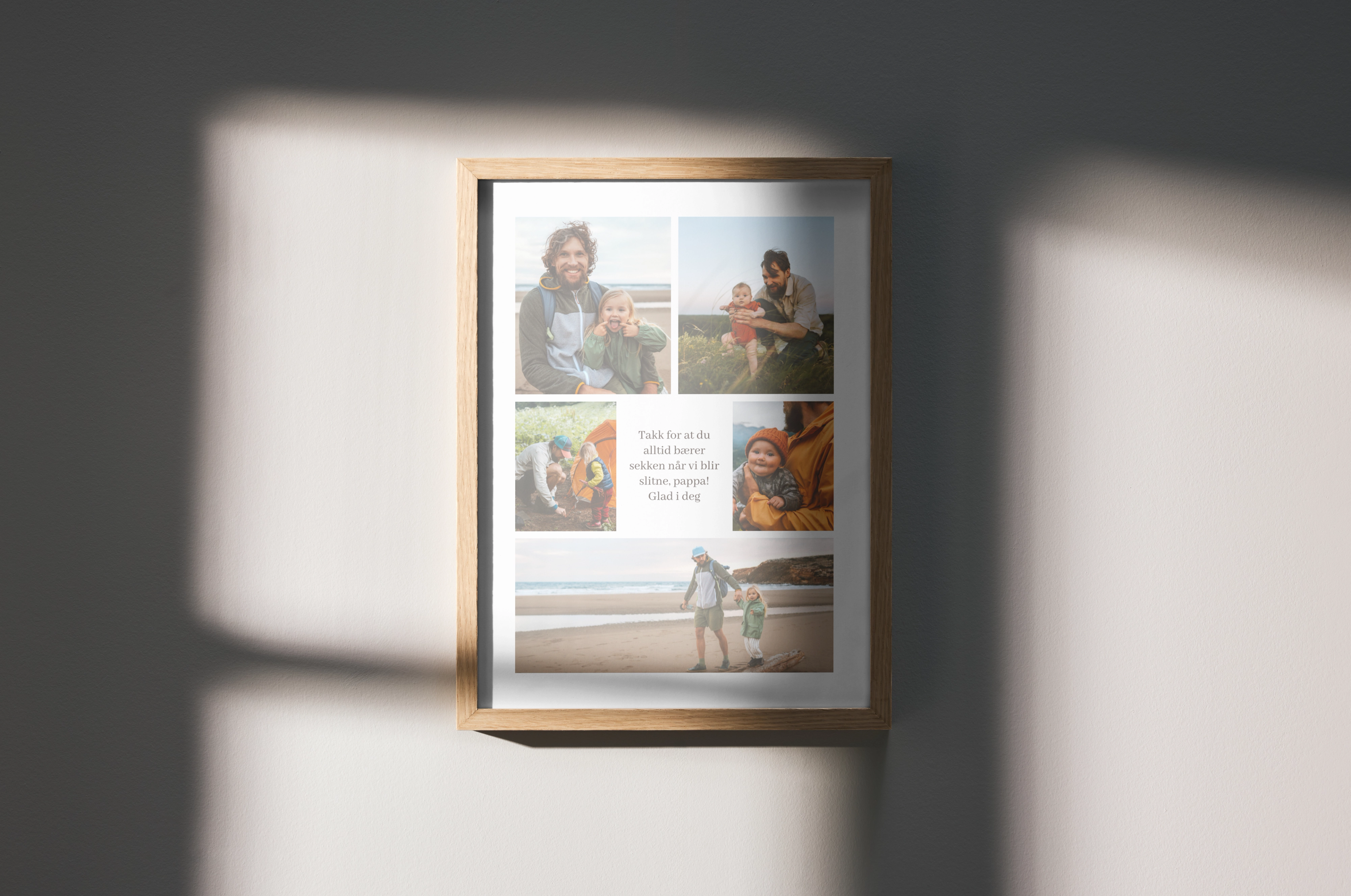 bildecollage plakat md tekst i en eikeramme