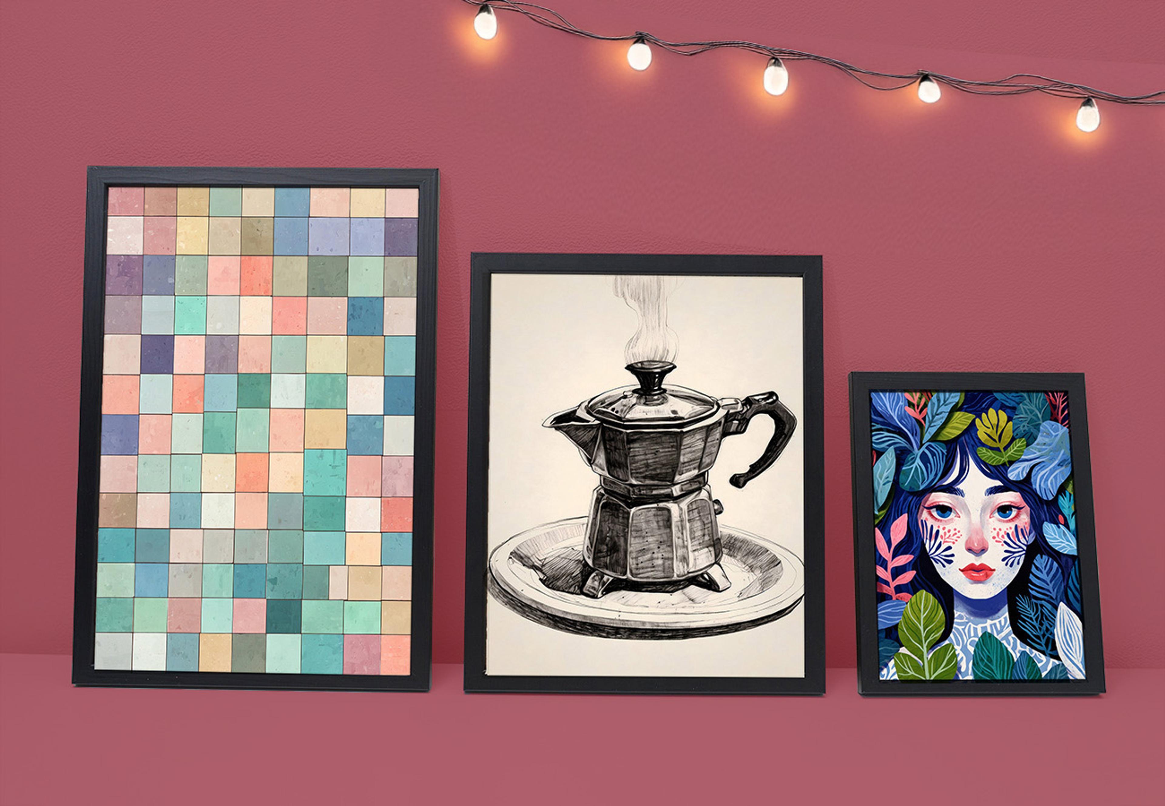 Tre rammer med AI plakater