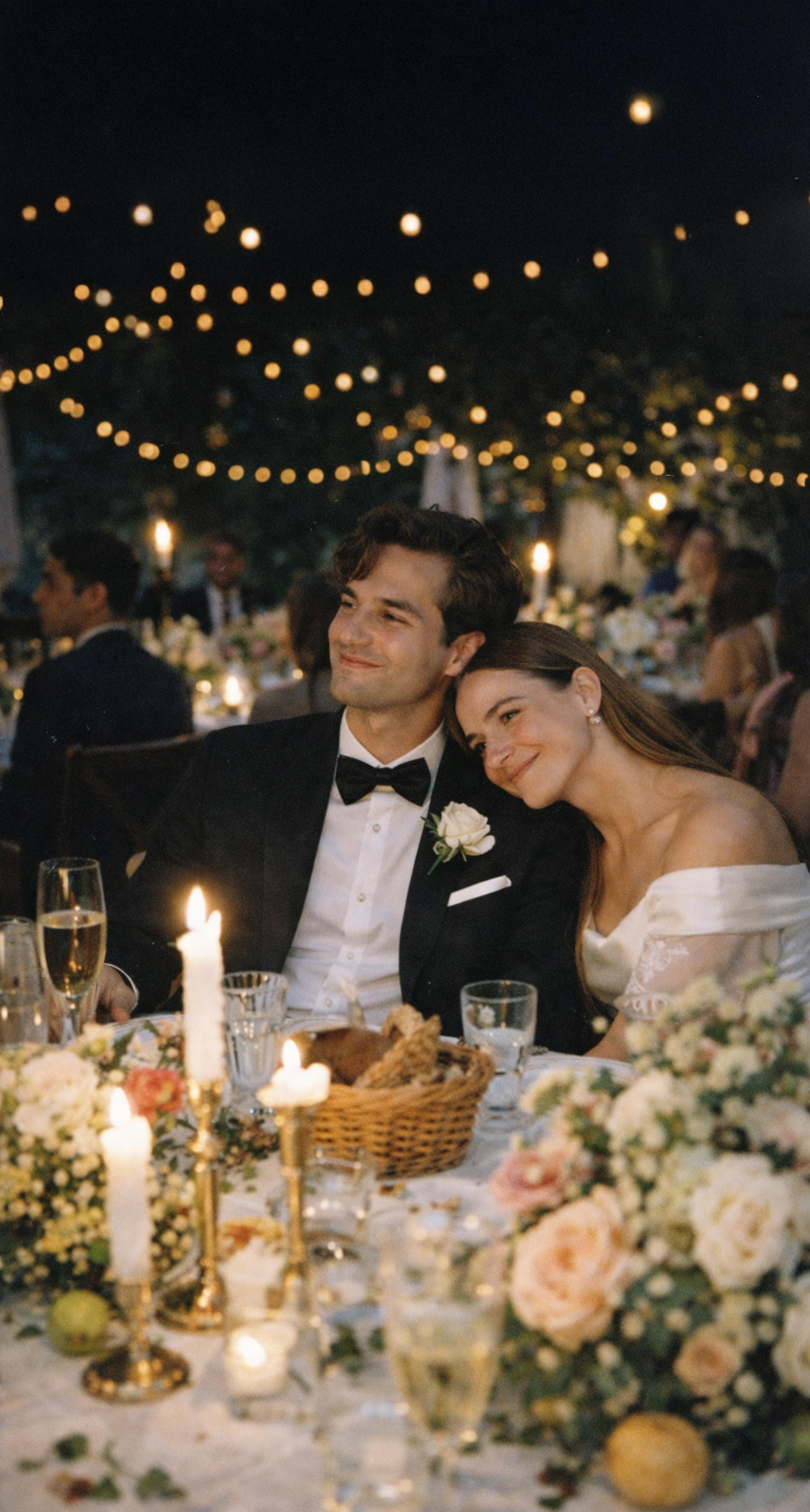 Nyslått bryllupsfeiring i solnedgang