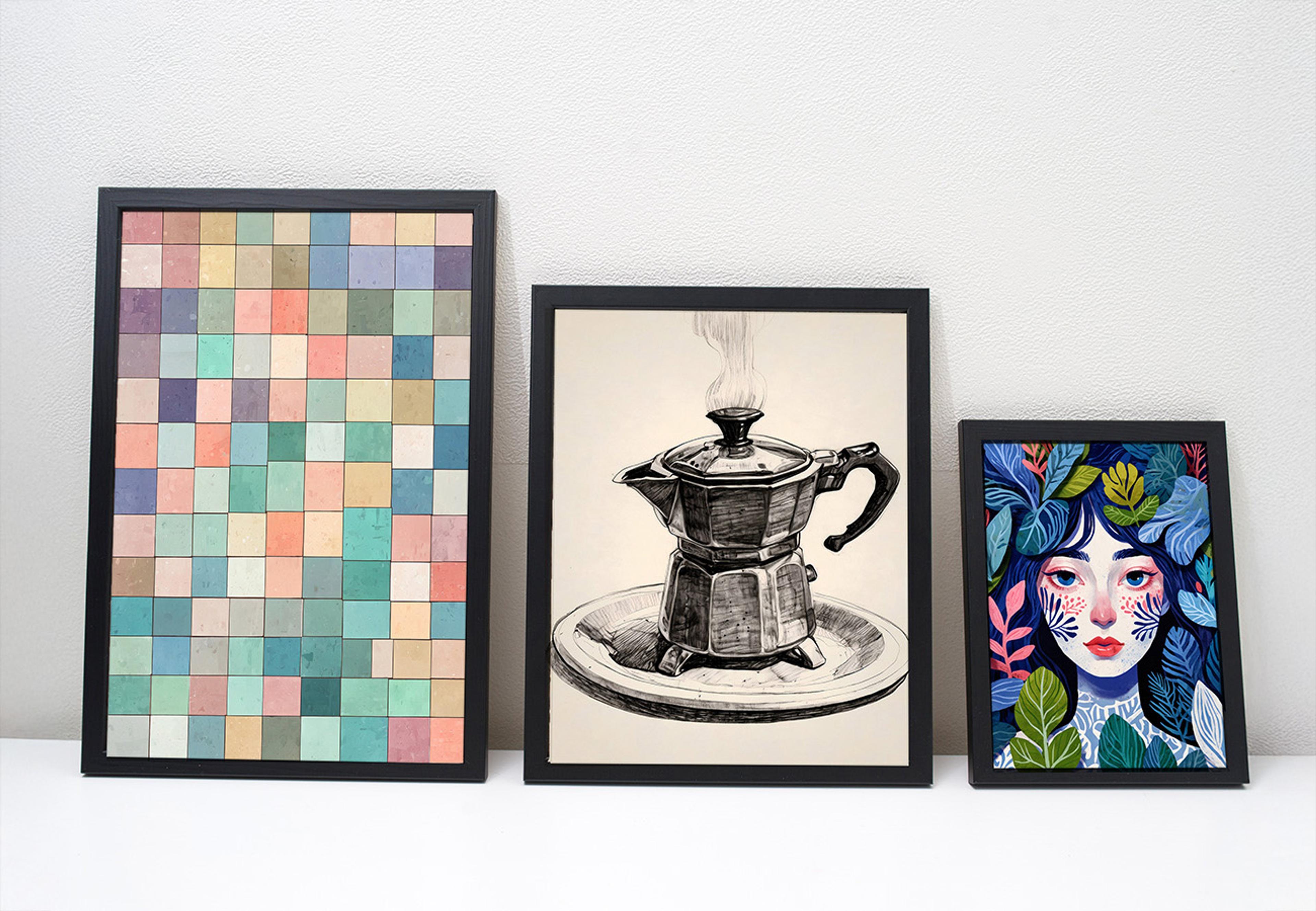 Tre rammer med AI plakater