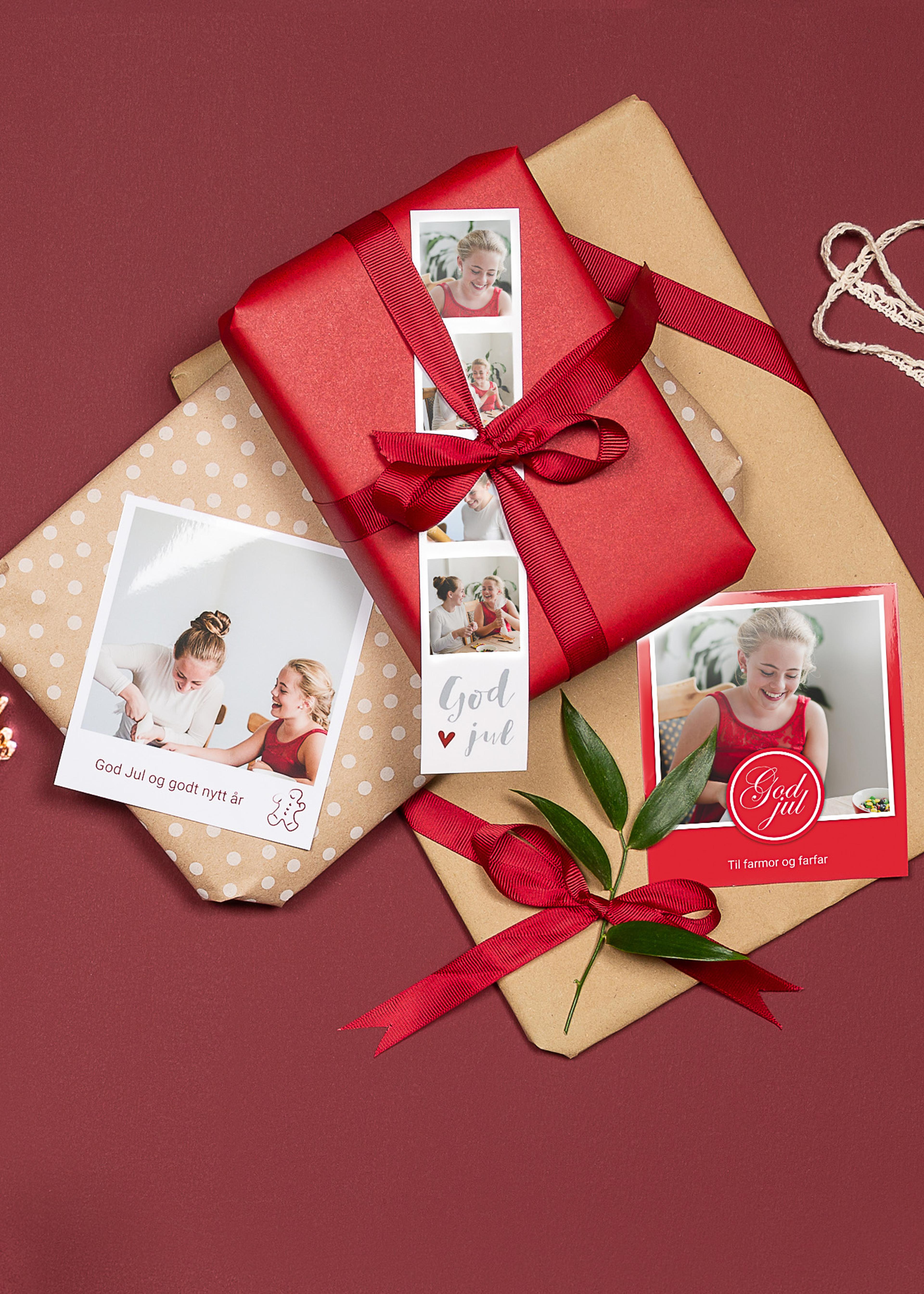 retrobilder med juledesign kjøpt hos Elite Foto, pynter opp pakkene