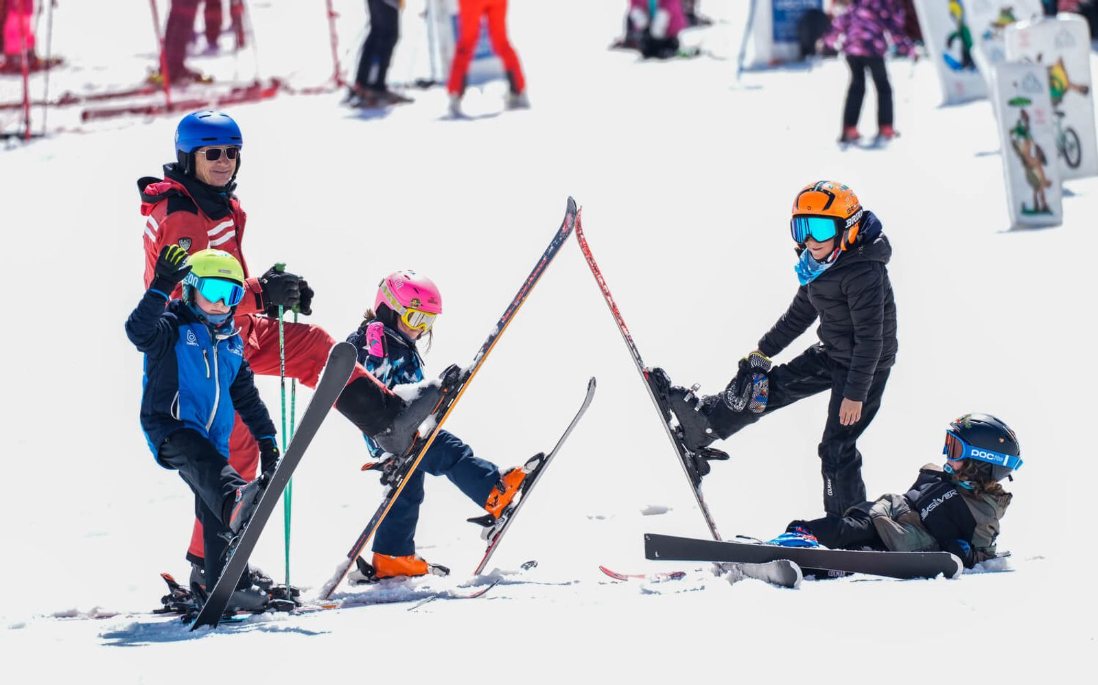 Children playing during ski school in Cervinia