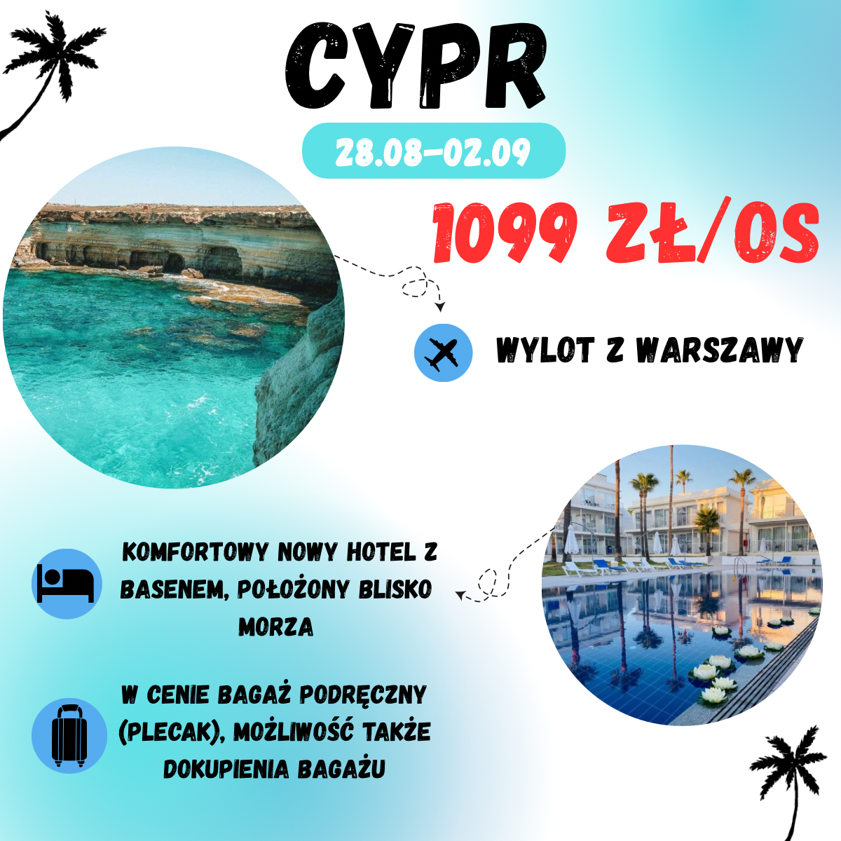 6 dni na Cyprze w wakacje za 1099 zł!🤩🇨🇾 (w cenie: loty+hotel+transport)