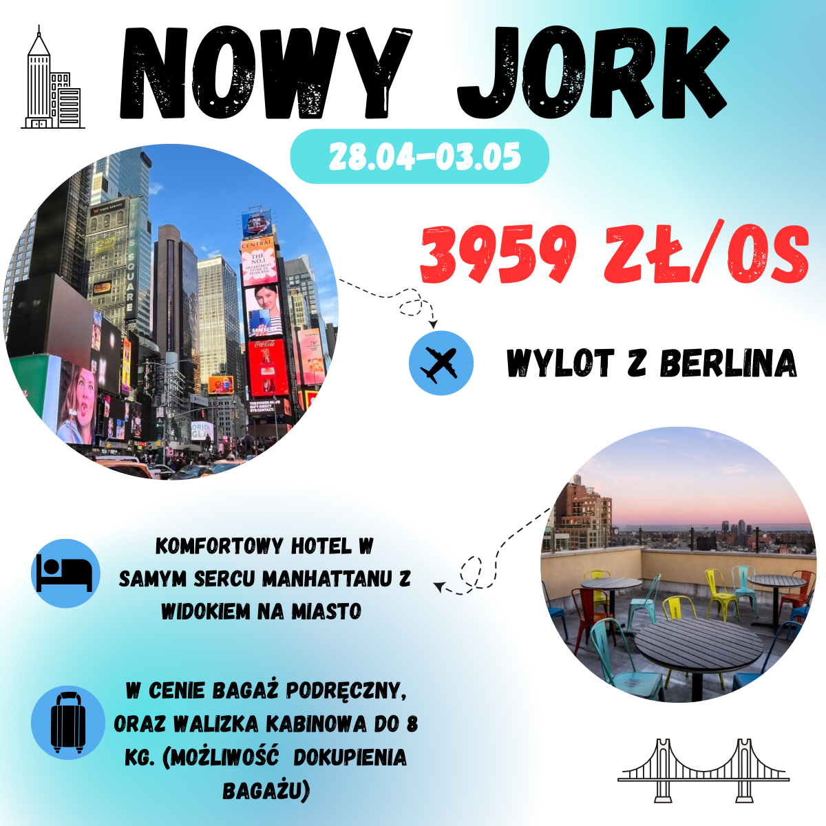 🇺🇸Majówka w Nowym Jorku za 3959 zł🏙️ (W Cenie: Loty+ Hotel +transport) 