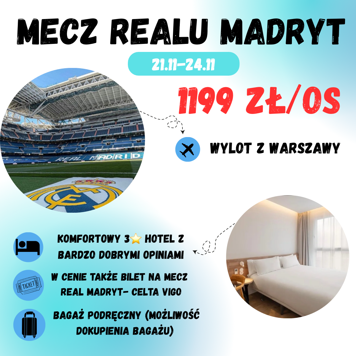 Wyjazd na mecz Realu Madryt za 1199 zł⚽️🤩 (W Cenie: Bilet na mecz+ Loty+ Hotel+Transport)