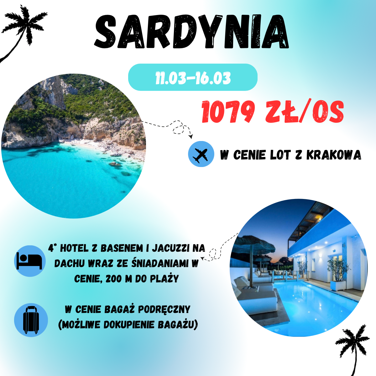 Sardynia na 6 dni w marcu za 1079 zł!🇮🇹 (w cenie lot+hotel+ transfer)