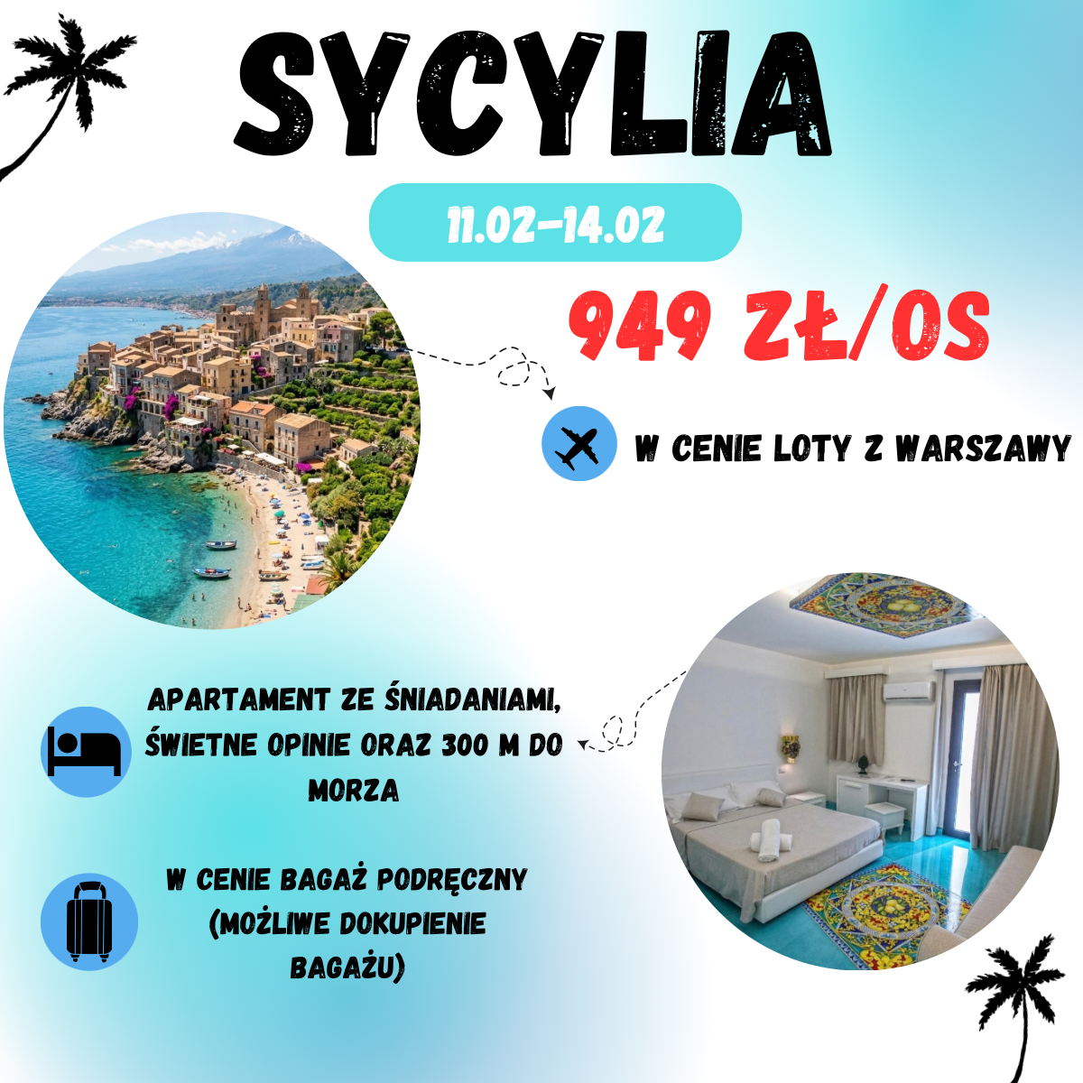 Sycylia na ferie zimowe za 949 zł🇮🇹🍕 (W Cenie: Loty+ Nocleg ze śniadaniami+ Samochód)