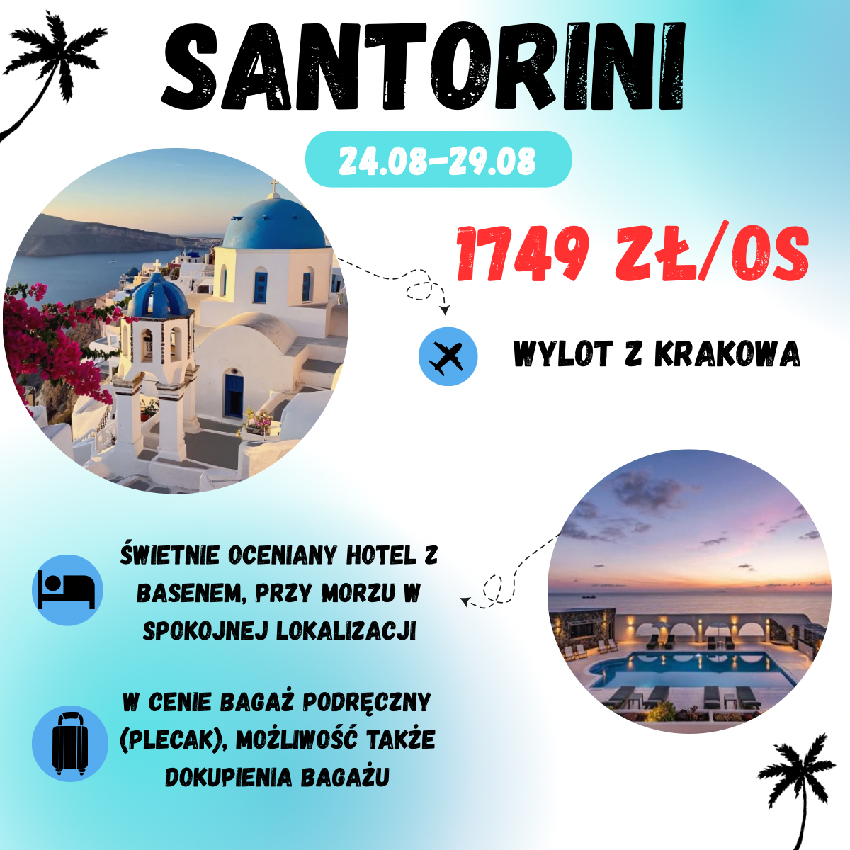 Santorini na 6 dni pod koniec sierpnia za 1749 zł🇬🇷🤩 (W cenie loty + hotel + transfer)
