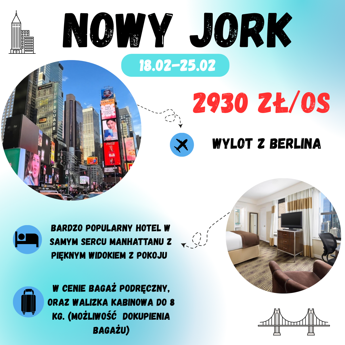 Wow! Nowy Jork za 2930 zł na tydzień🤩🏙️ (w cenie: loty + hotel + transport)