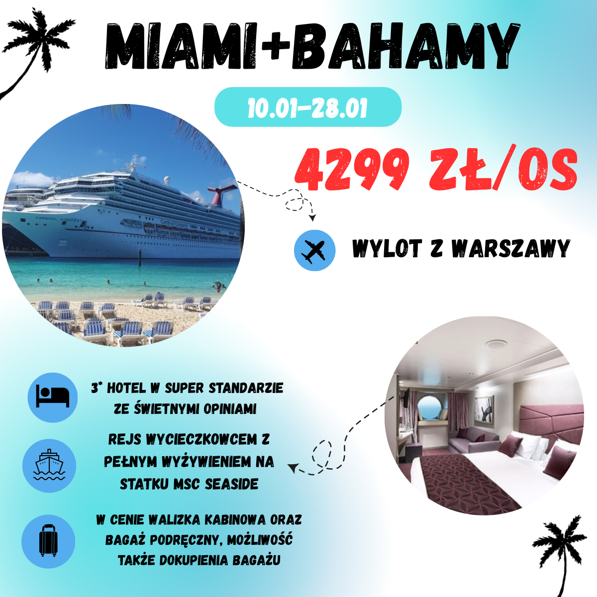Miami + Rejs po Bahamach za 4299 zł🛳️🏝️(W cenie: loty+hotele+rejs wycieczkowcem)