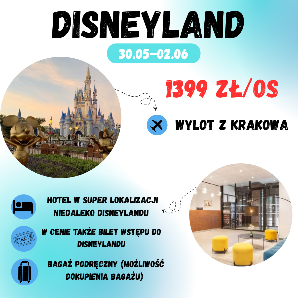 Disneyland na dzień dziecka za 1399 zł, 4 dni w Paryżu🇫🇷 (w cenie: loty+hotel+bilet wstępu+transfer)