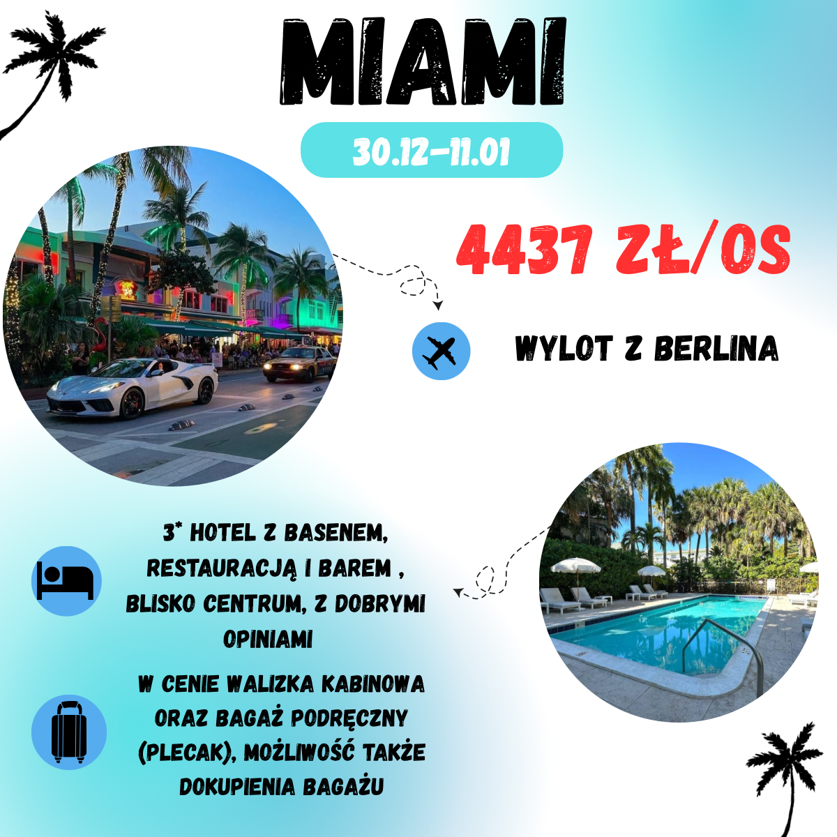 🇺🇸 Sylwester w Miami za za jedyne 4437 zł! (11 nocy w 3* hotelu+ loty w cenie)