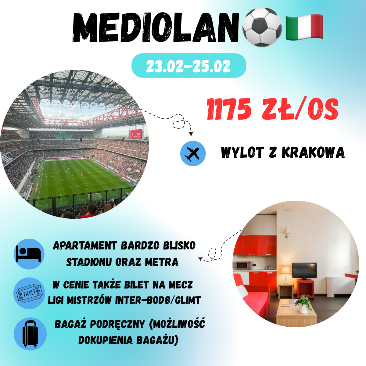 Liga Mistrzów na San Siro za 1175 zł!🇮🇹⭐️ (W cenie: loty + nocleg + bilety na mecz + transport)