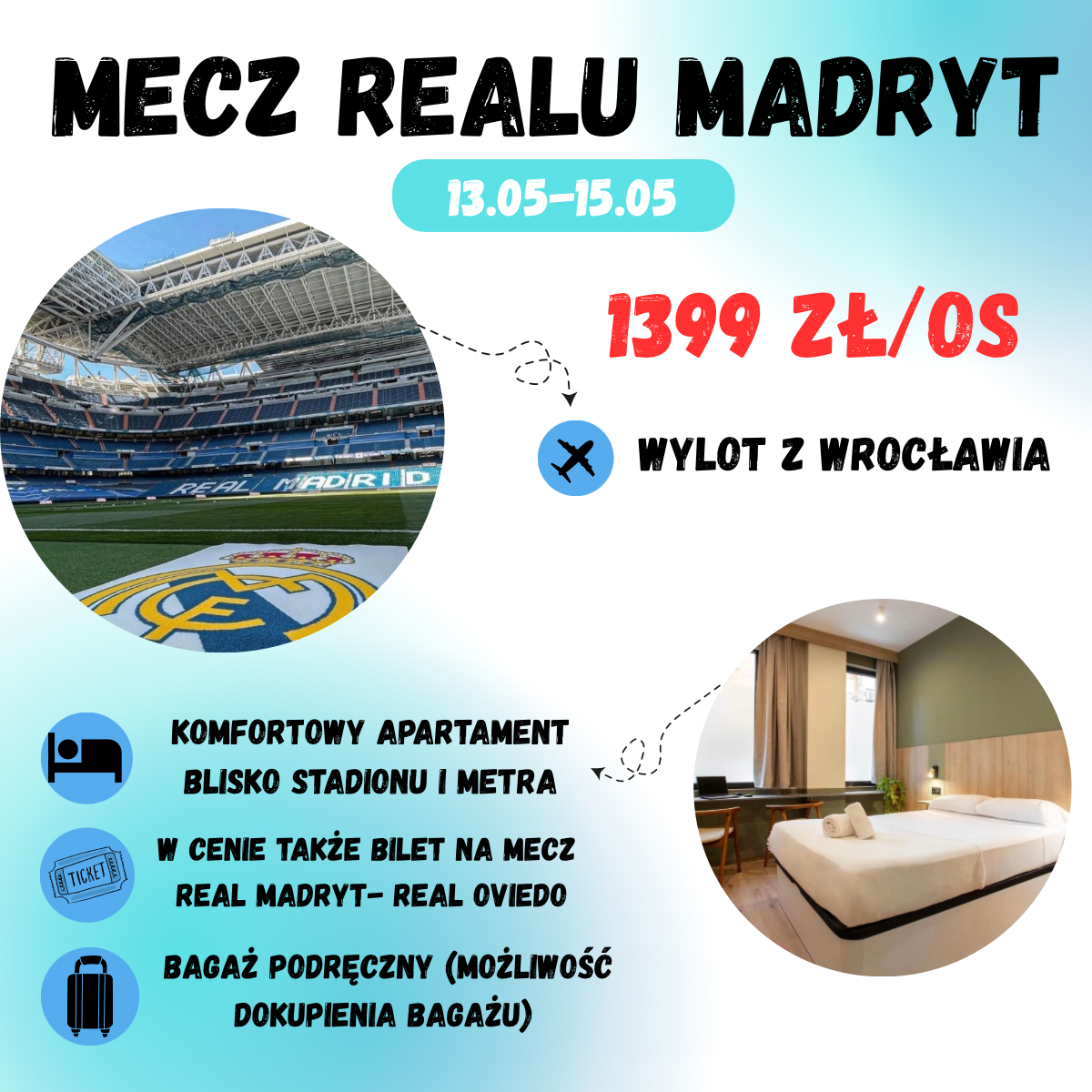 👑Wyjazd na mecz Realu Madryt za 1499 zł!🤩 (w cenie: Loty+Hotel+Bilet na mecz+Transfer)