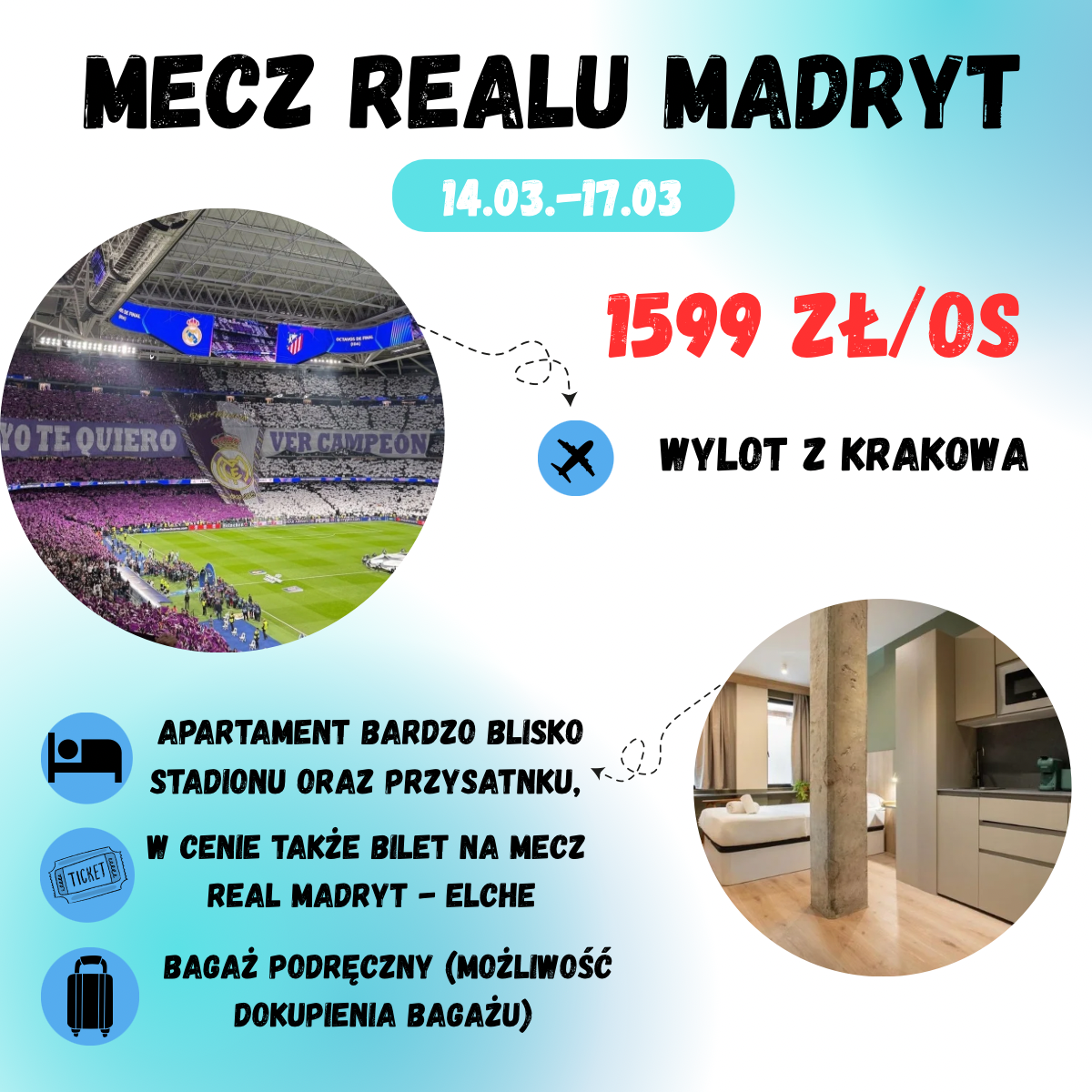 ⚽️ Wyjazd na mecz Realu Madryt za 1599 zł!🇪🇸 (W cenie: bilet na mecz+loty+hotel+transport)