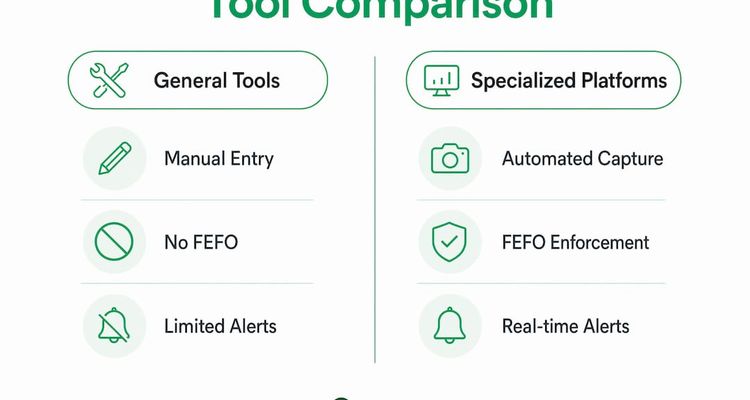 Infographic comparing general task tools vs specialized expiry management