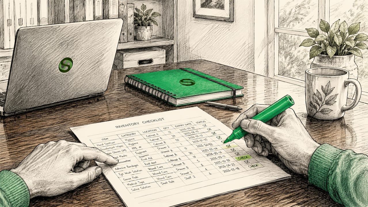 Hands reviewing employee certification inventory checklist
