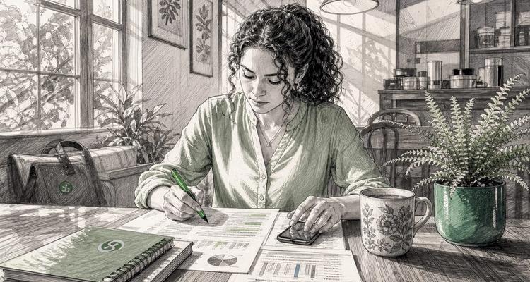 Compliance manager using license software at desk