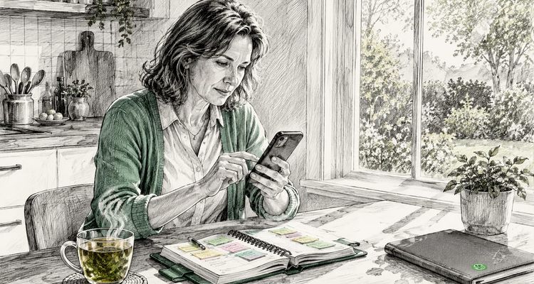 Hands tapping smartphone with compliance alert