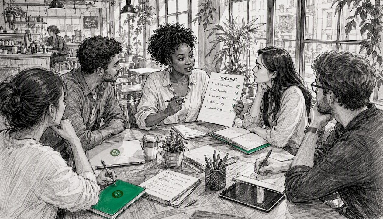 Woman leading deadline prioritization meeting