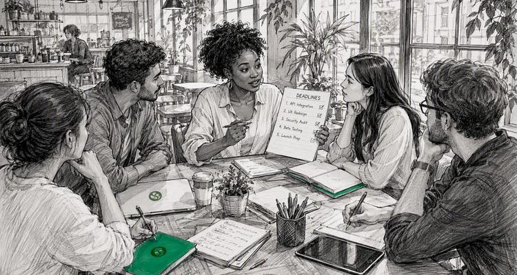 Woman leading deadline prioritization meeting